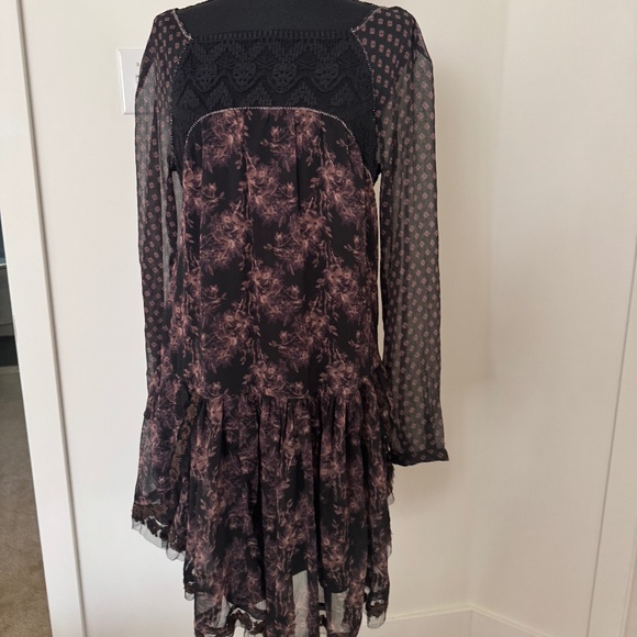 Free People Sheer Floral Boho Mini Dress with Lace Detail - Picture 1 of 7